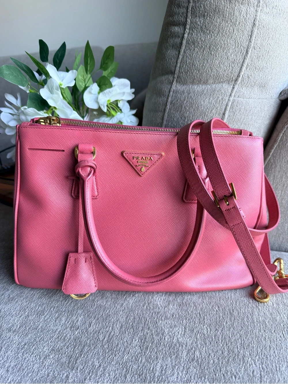Prada Saffiano Galleria Leather Satchel Bag - Coral Pink